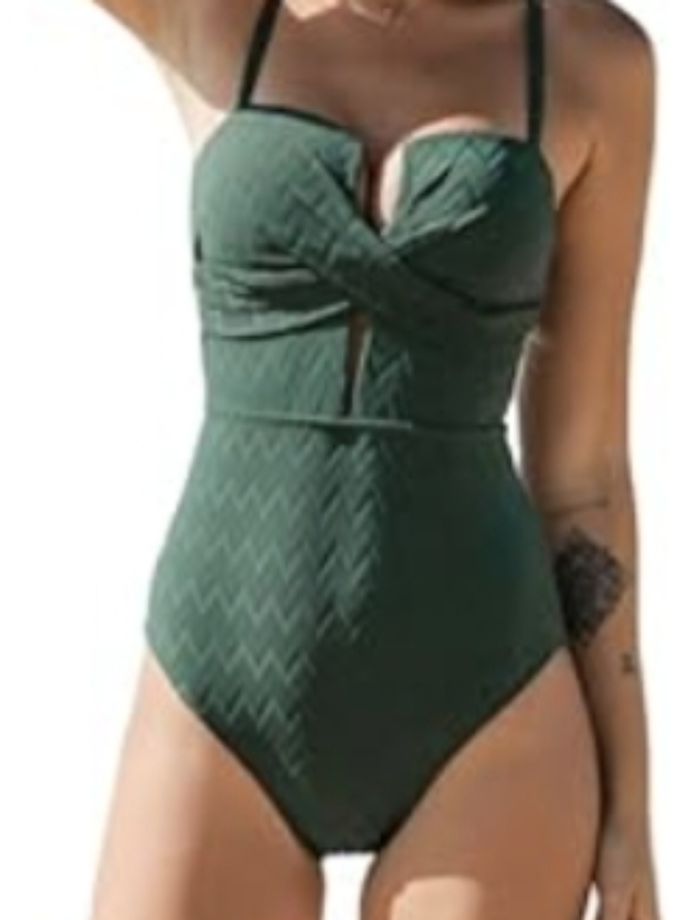 Green One-Piece Twist Front Swimsuit